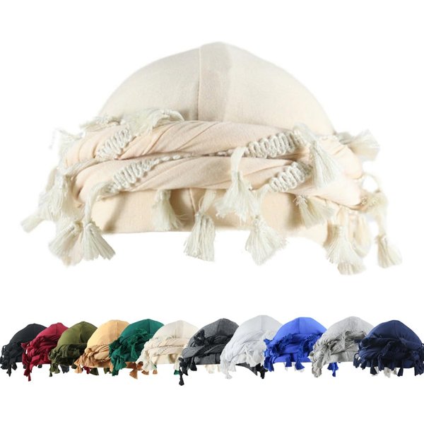 YuMENo Turban for Men Women Vintage Twist Durag Head Wraps Satin Lined Halo Turban with Tassel Waves Braids Beige