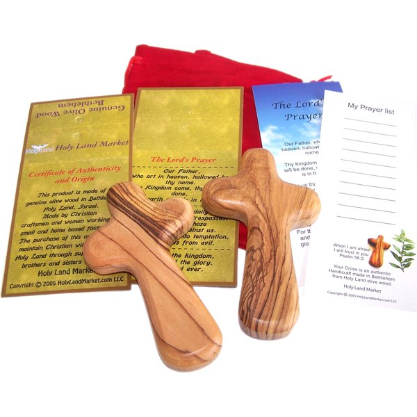 Holy Land Market Comfort/Holding Cross Also Known as Palm or Hand Cross With Velvet Bag And Two Certificates (4 Inches) (2 Crosses) (1)