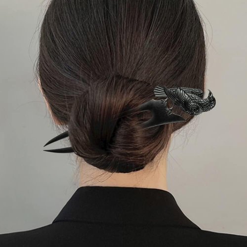 2pcs U Shape Raven Hair Prong Styling Pins Black Wicca Witch Hair Sticks Slide Renaissance Festival French Hair Forks Acceossories for Women