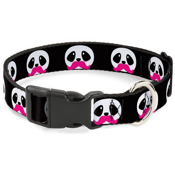 Buckle-Down 6-9" Panda Face W/Pink Mustache Plastic Clip Collar, Narrow Small