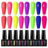 MEET ACROSS Gel Nail Polish Set, 8PCS Neon Violet Blue Gel Nail Polish Kit, Soak Off UV/LED Nail Polish Nail Art Design Salon Home Gifts for Women