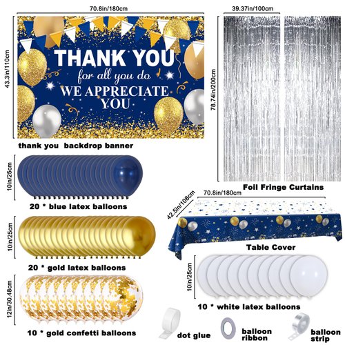 We Appreciate You Decorations Blue and Gold, Thank You For All You Do Backdrop Employee, Thank You Appreciation Decorations Banner Teacher Doctor Graduation Appreciation Party Supplies Decor