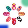 24PCS Almond Press on Nails Short Oval Fake Nails Colorful Ripple Plaid Print Acrylic Nails Full Cover Glossy Glue on Nails Wearable Stick on Nails Y2K Gel Press on Nails Kit False Nails for Women
