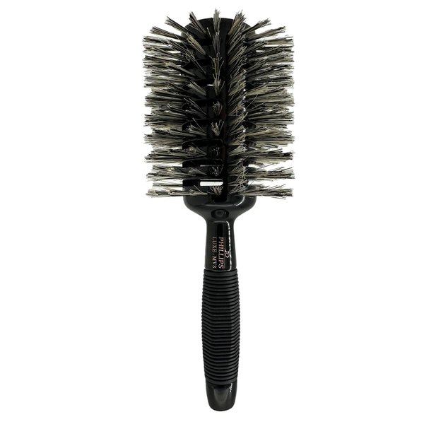 Phillips Brush Luxe Monster Vent 3 Professional Hair Brush (4” Diameter Barrel) – Black & Gold Vented Hairbrush with Nylon Reinforced Boar Hair Bristles, Ergonomic Rubber Grip