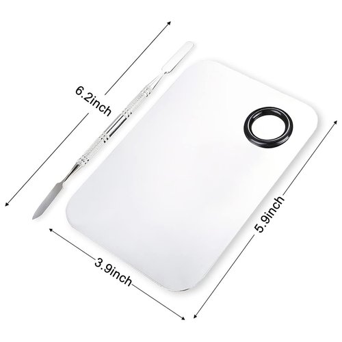 ALIOBC 2 Pcs Makeup Mixing Palette, Upgrad Stainless Steel Metal Foundation Palette with Spatula Artist Tool for Mixing Foundation Nail-Art（5.9x3.9 in）