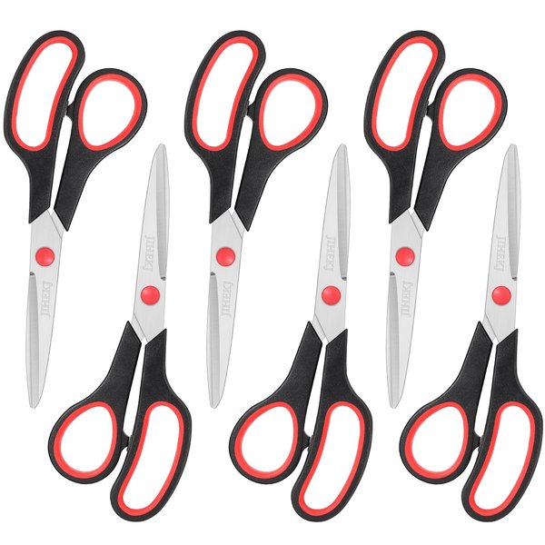 Scissors Bulk black 6-Pack, All Purpose Scissors Stainless Steel Sharp Scissors for Office Home General Use Craft Supplies, High/Middle School Classroom Class Older Kids Scissor Set, Right/Left