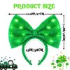 Firuilo St Patricks Bow Headbands Light Up Bowknot Hair Bands Glitter Tinsel Bows Head Bands LED Irish Knotted Hair Hoop for Women and Girls(Green) (Type A)