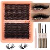 Mavphnee Fluffy Lash Extensions Kit 280Pcs Cluster Eyelash Extensions Thick D Curl Lash Clusters Volume 10-18MM DIY Individual Lashes Kit with Bond and Remover, Eyelash Tweezers(60D&80D 0.07D)