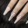 Kikmoya Extra Long Coffin Press on Nails, Crystal Luxury Nails with Silver Opal rhinestones, Pink French Mixed Light Ombre, 24pcs Glossy False Fake Tips, Finger Manicure for Women (K29)