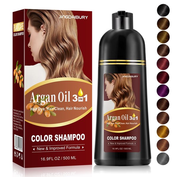 Black Hair Dye, Hair Dye Shampoo, Argan Oil Black Hair Dye Shampoo for Men & Women, 3 in 1 Hair Dye Shampoo Black Color 16.9 Floz, Easy to Use, Shampoo Para Canas for Gray Hair Coverage (Black)