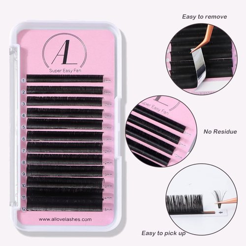 ALLOVE Eyelash Extension Cashmere Super Easy Fan Volume Lash Extensions 0.07mm D Curl 13mm Rapid Blooming Volume Lashes Self Fanning Lash Extension Supplies