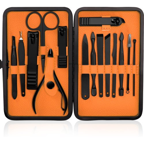 15-Piece Manicure Set for Women Men Nail Clippers Stainless Steel Manicure Kit (Orange)
