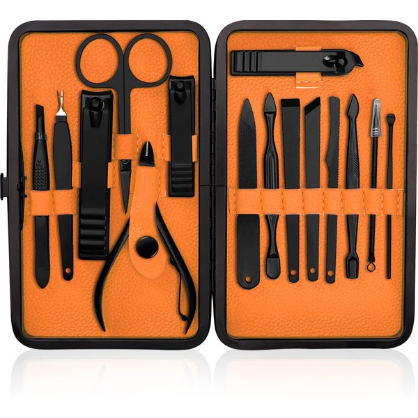 15-Piece Manicure Set for Women Men Nail Clippers Stainless Steel Manicure Kit (Orange)