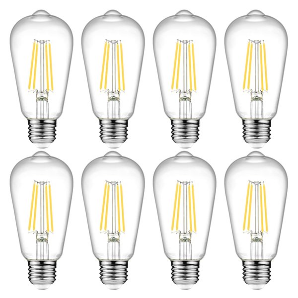 Ascher LED Edison Bulbs 6W, Equivalent 60W, High Brightness Daylight White 4000K, 700 Lumens, ST58 Vintage LED Filament Bulbs with 80+ CRI, E26 Base, Non-Dimmable, Clear Glass, Pack of 8