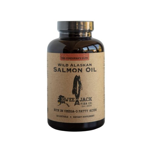 Kwee-Jack Fish Co. Wild Alaskan Salmon Fish Oil Omega 3 Supplement 120 Softgels 1000mg Salmon Oil Per Capsule | Anti-Inflammation, Brain, Heart, Joint Health | EPA, DHA, Vitamin D, Astaxanthin