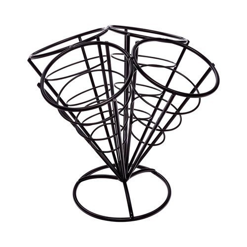 Restaurantware 3.5 x 6.8 Inch Food Cone Display 1 Cone Holder Stand - Spiral 4 Slots Black Iron Ice Cream Cone Holder For Snacks Appetizers Or Desserts