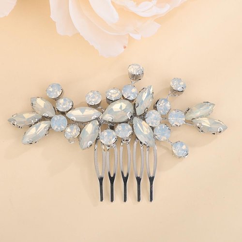 BERYUAN Dainty Teardrop Rhinestone Crystal Wedding Hair Comb Handmade Hair Side Comb Women Girls Wedding Headpiece Silver Gold Wedding Hair Accessories for Brides Bridesmaid (opal)