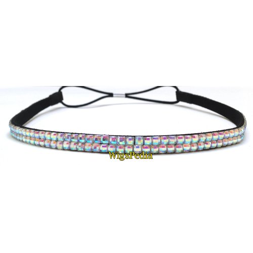 Wigspedia Rhinestone Crystals Two Row Elastic Stretch Headband Accessory (Hair Band) (Iridescent)