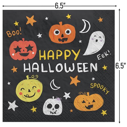 Multicolor Spooky Friends Paper Napkins (Pack of 16) - Fun & Unique Design, Durable & Eco-Friendly Material - Ideal for Halloween Parties, 6.5" x 6.5"