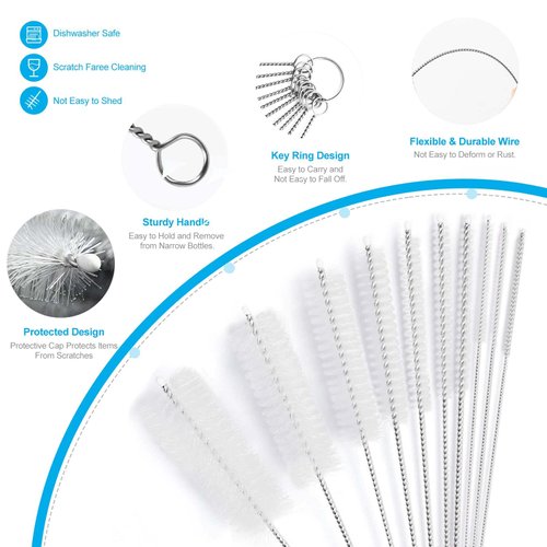 10 Inch Long Upgrade Straw Brush, Bottle Cleaning Brushes, Tube Cleaning Brushes Set Straw Cleaning Kit, 10 Different Diameters Metal Pipe Brush Cleaner, Set of 10pcs by Aorzov