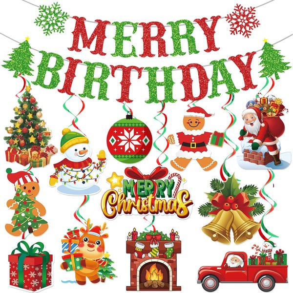 Christmas Birthday Banner Christmas Birthday Decorations Merry Birthday Banner for Christmas Birthday Party Decorations Happy Birthday Christmas Decorations