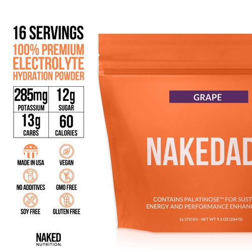Nakedade – Performance Enhancing Sports Drink Powder - Grape Electrolyte Powder – No GMOs or Artificial Sweeteners, Gluten-Free, Soy-Free, Dairy-Free – 16 Sticks