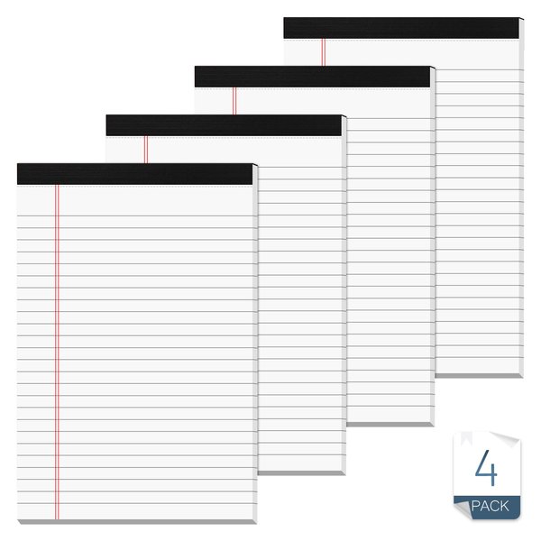 Note Pads 5x8 for Work White Legal Pads 5x8 College Ruled Legal Notepads Lined Note Pads for Office Writing Pads 80 GSM Pads of Paper Notepad 4 Pack Legal Notepads Narrow Ruled with 30 Sheets Per Pad