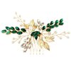 Bride Wedding Hair Comb Crystal Rhinestone Pearls Silver Leaf Hair Piece Accessories for Women Girls Homecoming Party (Green)