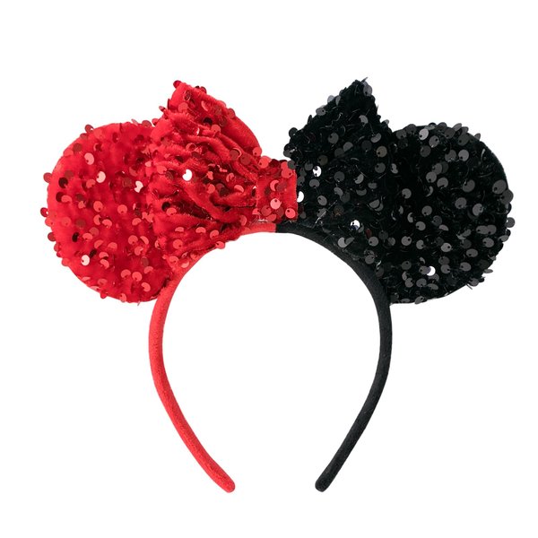 KARETT Mouse Ears Headband with Glitter Sequins Bow Cosplay Costumes Princess Party Decorations for Girls Women Red Black