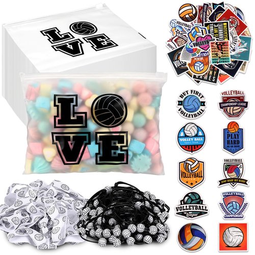 Siifert 390 Pcs Volleyball Party Favors Volleyball Team Gifts for Girls Women Include 30 Goodie Makeup Bags 30 Bracelet 30 Hair Ties 300 Sticker for Volleyball Sports Lovers Birthday Party Decoration