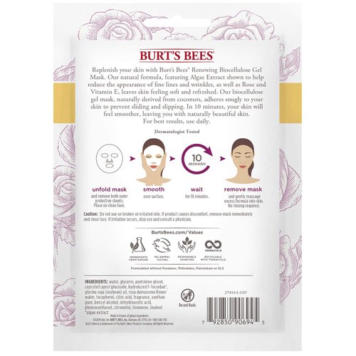 Burt's Bees Renewing Biocellulose Gel Face Mask, Rose
