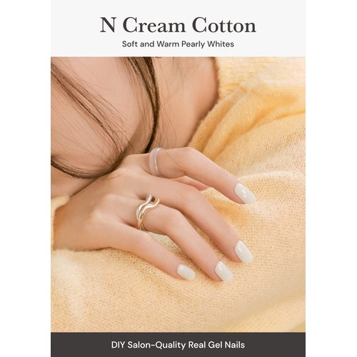 ohora Semi Cured Gel Nail Strips (N Cream Cotton) - Works with Any Nail Lamps, Salon-Quality, Long Lasting, Easy to Apply & Remove - Includes 2 Prep Pads, Nail File & Wooden Stick - White