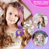 6 Pcs Hair Clips for Girls, Bow Curly Pink Gradient Hair Extensions for Kids, Little Girl Hairpieces for Party Ponytails Princess Dress Up