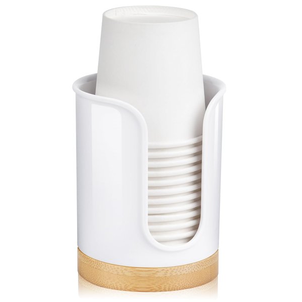 Bathroom Cup Dispenser - Small Cup Holder for Dixie 3 oz Bathroom Cups, Mouthwash Cups, 3 4 Ounce Cup Dispenser - PC/Bamboo, White, Pack of 1