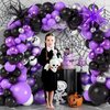 Winrayk Purple and Black Birthday Party Decorations Supplies for Girls Kids with Starburst Balloon Garland Arch Kit Birthday Backdrop Spider Web Tablecloth Halloween Black Purple Birthday Decorations