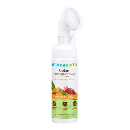 Mamaearth Ubtan Foaming Face Wash with in-built Brush | Gentle Hydrating Facial Cleanser for Tan Removal | with Turmeric & Saffron Extract | 5.07 Fl Oz (150ml)