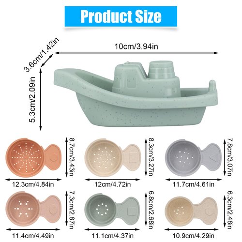 Stackable Bath Boats with Bathing Spoons, 11Pcs Floating Bathtub Toy Mold Free Bath Toys for Toddlers Baby Kids Preschool Boys Girls Shower Gifts