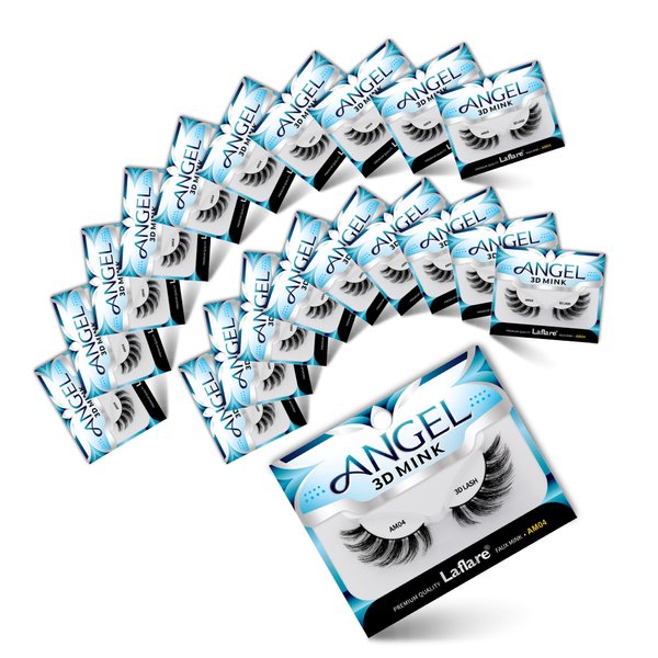 Laflare Laflare® 3D MINK ANGEL Eyelashes,20 Single Packs Luxury Synthetic False Eyelashes,16mm Dramatic Look Maximum Volume. Flare shape, Reusable Faux Lashes (AM04X20P, 20, Count)