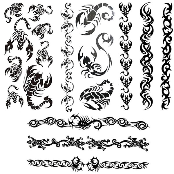 Yesallwas Black Bracelets Scorpion Totem Tattoo Stickers Temporary Tattoos Fake Tattoos 4 Sheets