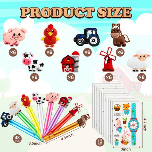 Simgoing 48 Pcs Farm Animals Bubbles Animals Party Favors Mini Bubble Wand 12 Sheets Farm Temporary Tattoos Stickers Barnyard Animal Theme Party Favors for Birthday Holiday Goodie Bag Stuffers Gift