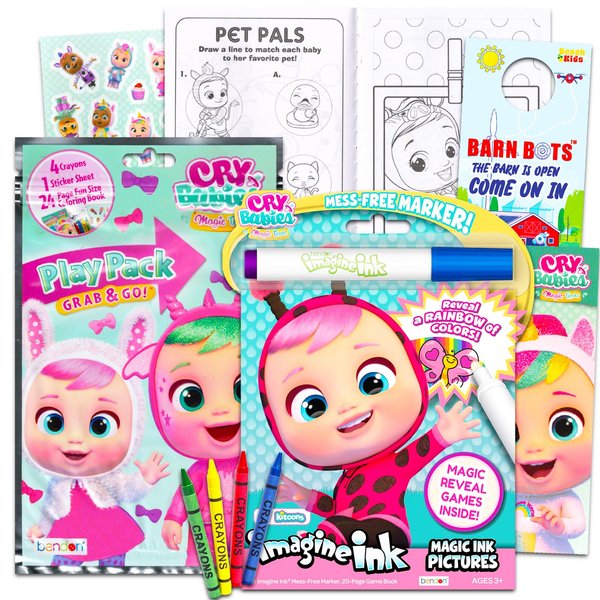 Cry Babies Coloring and Activity Book Set - Bundle with Cry Babies Coloring Book, Mess-Free Imagine Ink, Play Pack with Mini Coloring Pages, Stickers, More | Cry Babies Activity Set