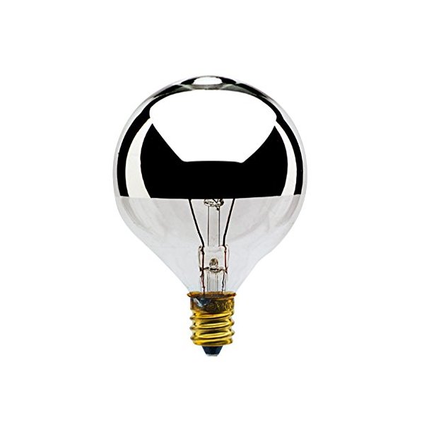 24 Pack 25 Watt G16 1/2 Candelabra Base 120 Volt 1500 Hour Clear Half Chrome Globe Lightbulb