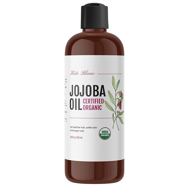 Kate Blanc Cosmetics Jojoba Oil for Hair, Face & Skin. Gua Sha Oil for Face Massage & Dermaplaning (16oz, Organic, 100% Pure, Natural)
