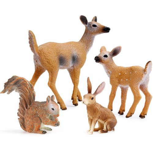 UANDME Forest Animals Figures, Woodland Creatures Figurines, Miniature Toys Cake Toppers (Deer Family, Fox, Rabbit, Squirrel)