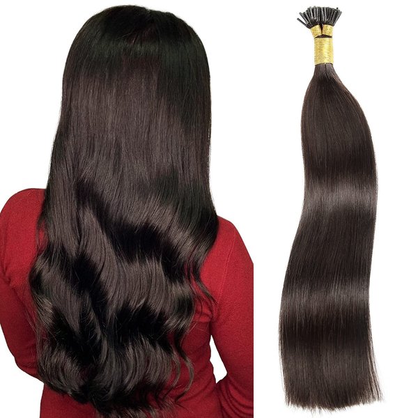 JIAMEISI I Tip Human Hair Extensions,Pre Bonded Stick Tip Hair Extensions Human Hair #2 Darkest Brown I Tip Human Hair Extensions Cold Fusions 14inch 0.5g/s 100strands 50g Real Human Hair I Tip