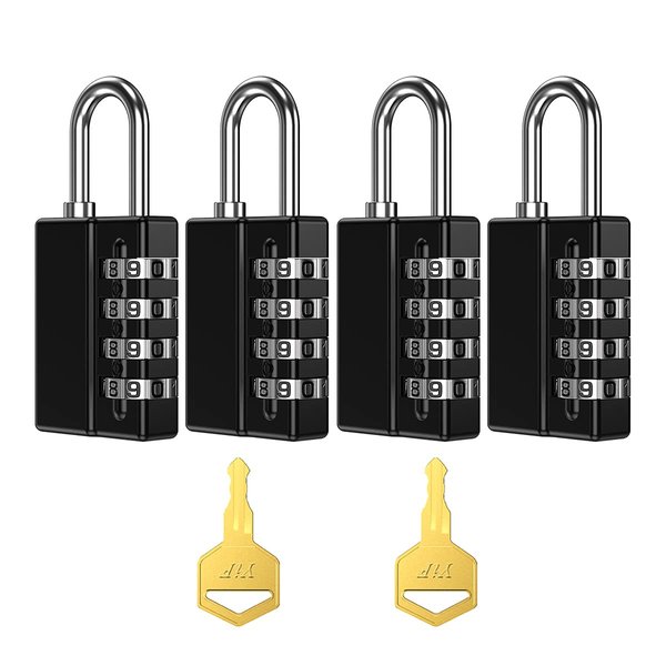 ORIA 4 Digit Padlock, 4 Pack Combination Lock with 2 Key for Sports Locker, School Gym Locker, Fence, Toolbox, Case, Hasp Storage