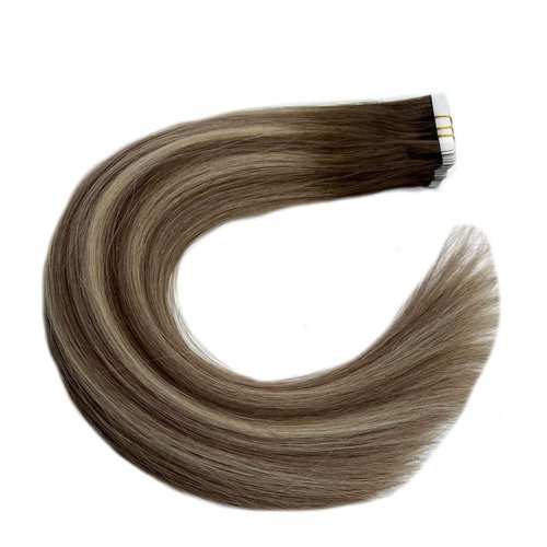 FUBILI Tape in Human Hair Extensions Real Human Hair Brown Fading to Blonde Mix Brown Hair Extensions for Women 40g 12 Inch