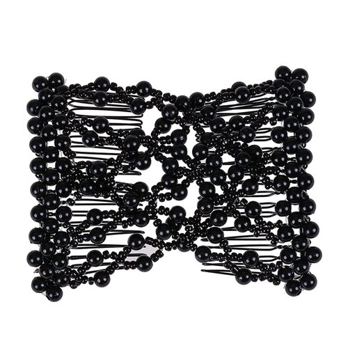 FXQHAN Easy Stretch Beaded Hair Combs Double Magic Slide Metal Comb Clip Hairpins for Women Hair Styling (Black)