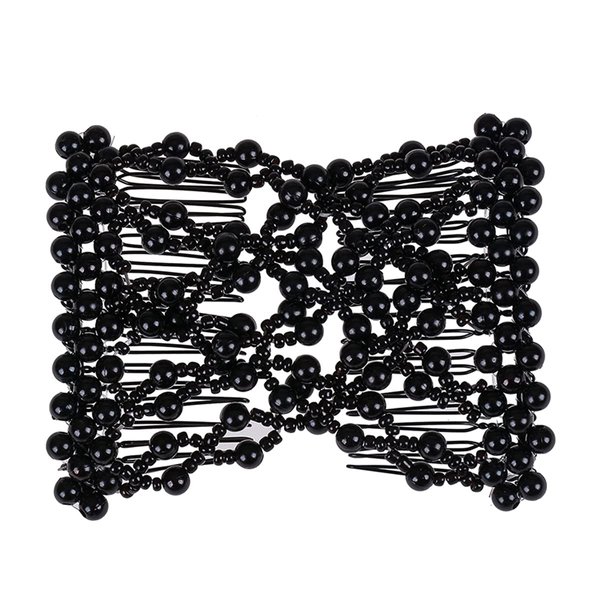 FXQHAN Easy Stretch Beaded Hair Combs Double Magic Slide Metal Comb Clip Hairpins for Women Hair Styling (Black)
