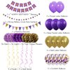 Purple Gold Birthday Decorations Party Supplies Include Happy Birthday Banner 14pcs Balloons 9pcs Pom Poms Flower 6pcs Hanging Swirls 1pcs Circle Dots Banner 1pcs Triangle Pennant Great for Women